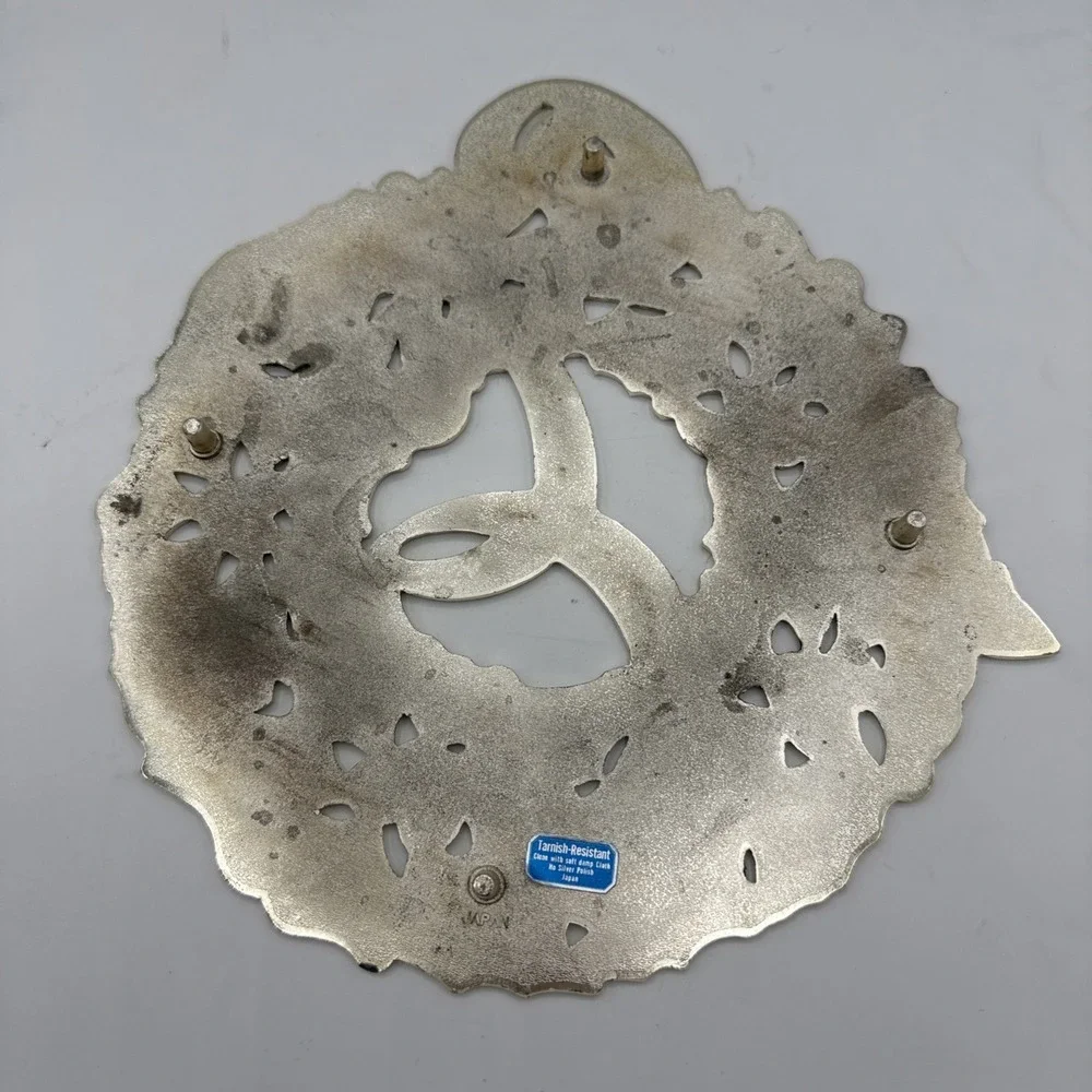 Vintage Christmas Wreath Trivet Silver Plated Made in Japan